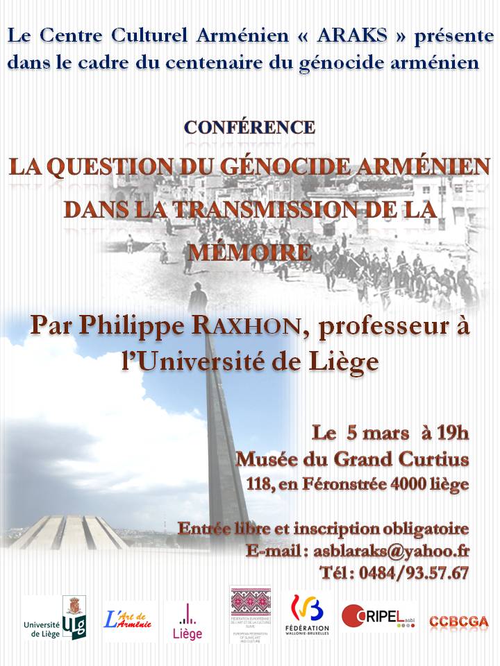 Affiche. Liège. La question du génocide arménien dans la transmission de la mémoire. 2015-03-05